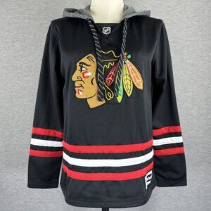 NHL Reebok Womens Black Chicago Blackhawks Pullover Hoodie Long Sleeve Size Med